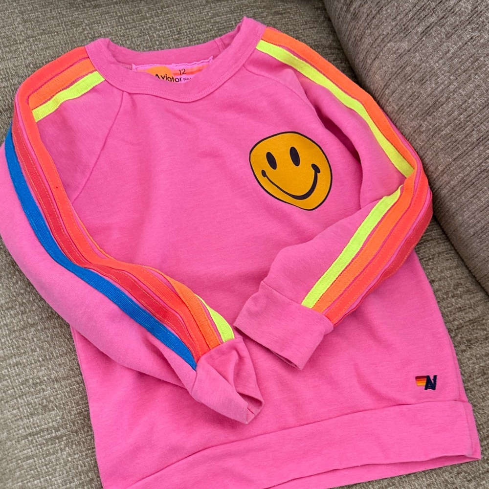 Aviator Nation Kids Pink Sweatshirt with Rainbow Stripes